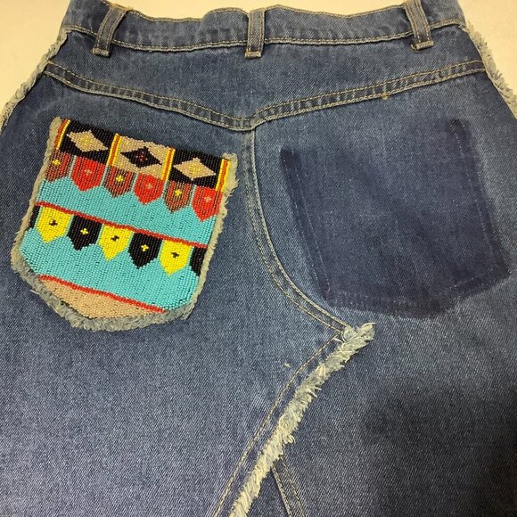 I Pinco Pallino 1950 Jean Denim Skirt Size 14 Beaded Pockets - Picture 5 of 8